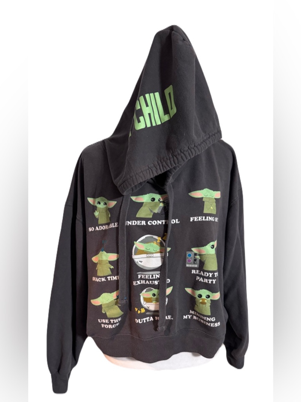 Star Wars “The Child” (Baby Yoda/Grogu) Cropped Hoodie – Junior Size – Gray XXL
